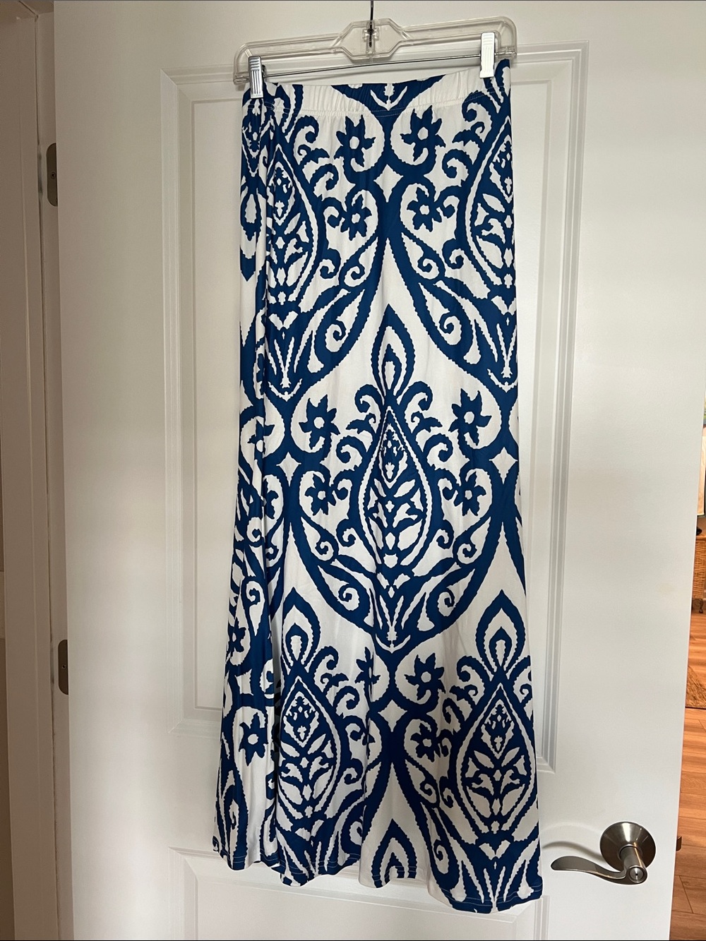 Blue and White Patterned Maxi Skirt